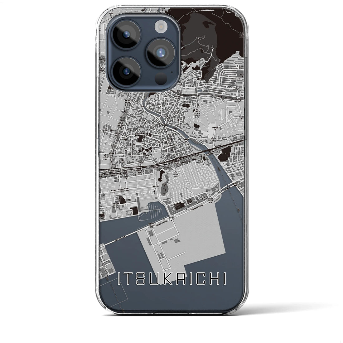 【五日市（広島県）】地図柄iPhoneケース（クリアタイプ・モノトーン）iPhone 15 Pro Max 用