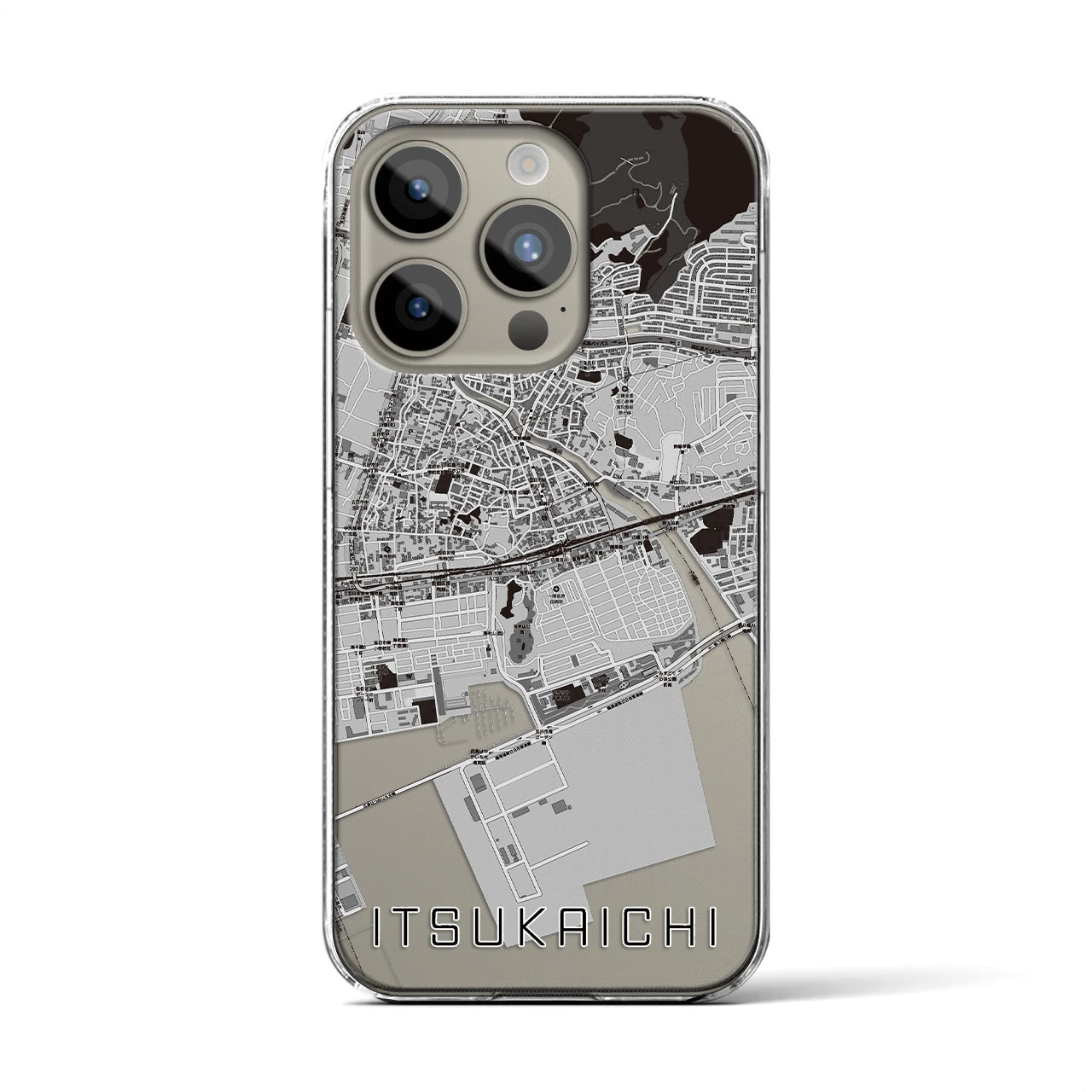 【五日市（広島県）】地図柄iPhoneケース（クリアタイプ・モノトーン）iPhone 15 Pro 用
