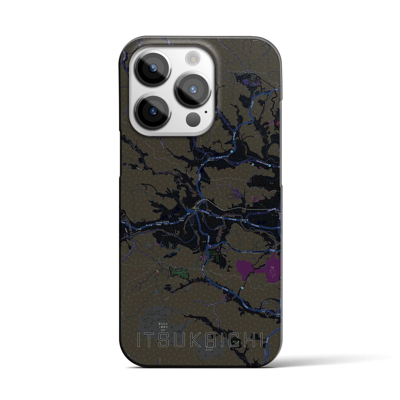 【五日市】地図柄iPhoneケース（バックカバータイプ・ブラック）iPhone 14 Pro 用