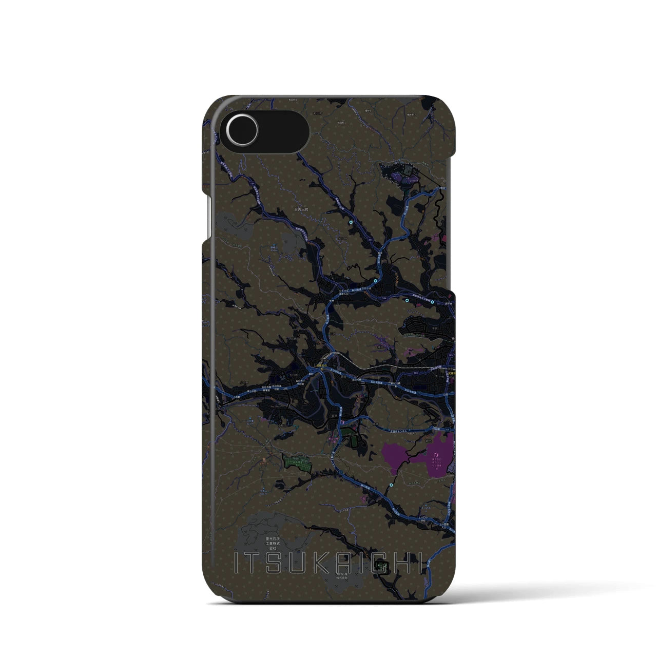 【五日市】地図柄iPhoneケース（バックカバータイプ・ブラック）iPhone SE（第3 / 第2世代） / 8 / 7 / 6s / 6 用
