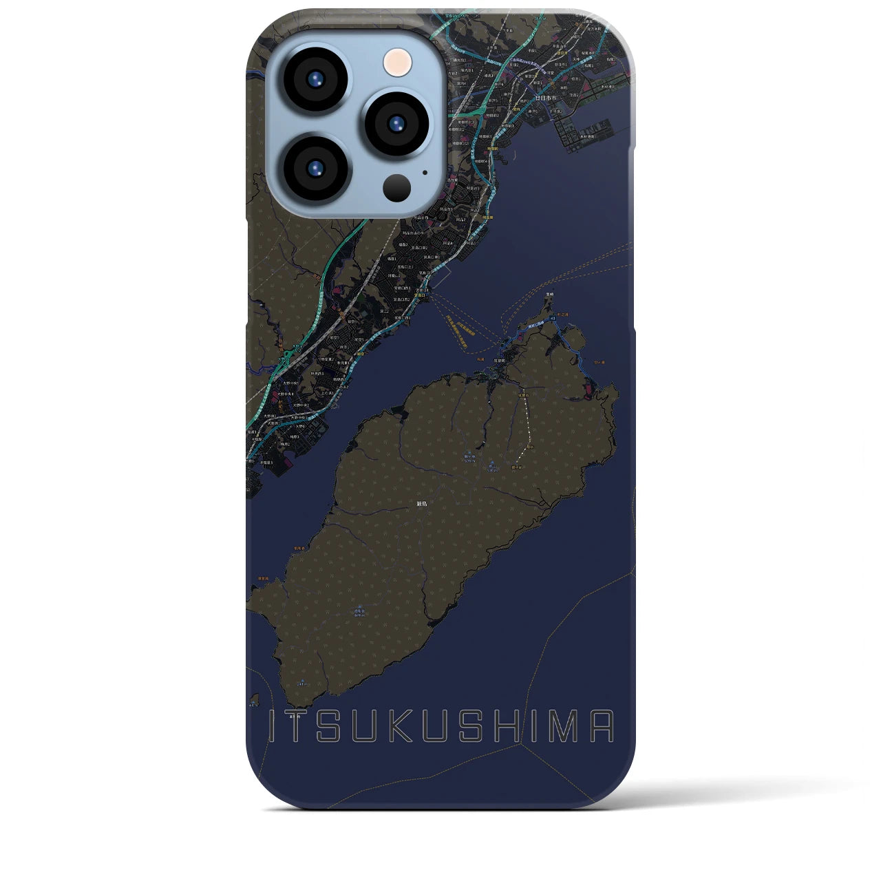 【厳島】地図柄iPhoneケース（バックカバータイプ・ブラック）iPhone 13 Pro Max 用