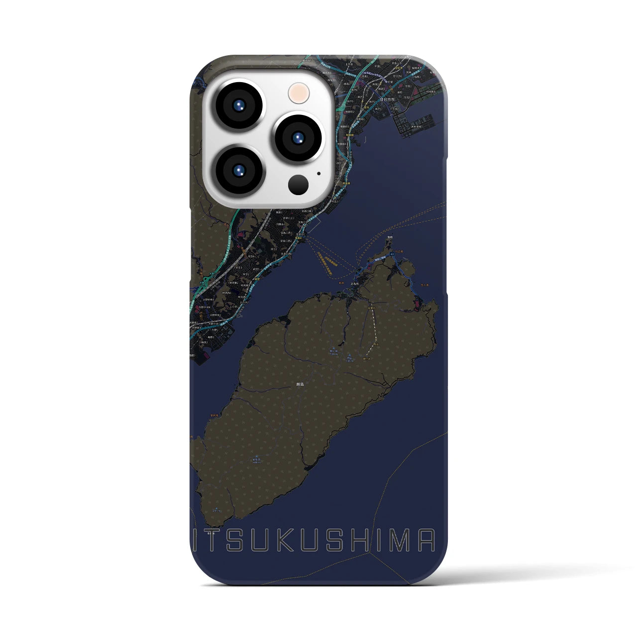 【厳島】地図柄iPhoneケース（バックカバータイプ・ブラック）iPhone 13 Pro 用
