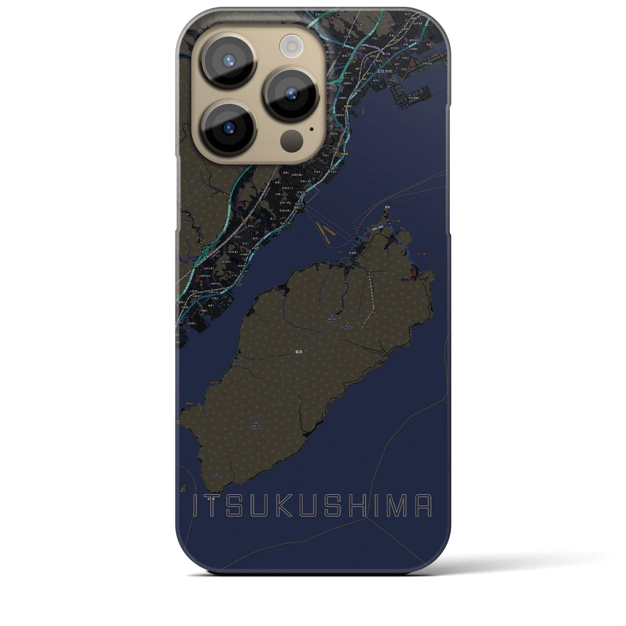 【厳島】地図柄iPhoneケース（バックカバータイプ・ブラック）iPhone 14 Pro Max 用