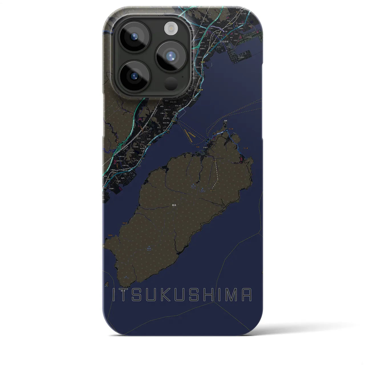 【厳島】地図柄iPhoneケース（バックカバータイプ・ブラック）iPhone 15 Pro Max 用