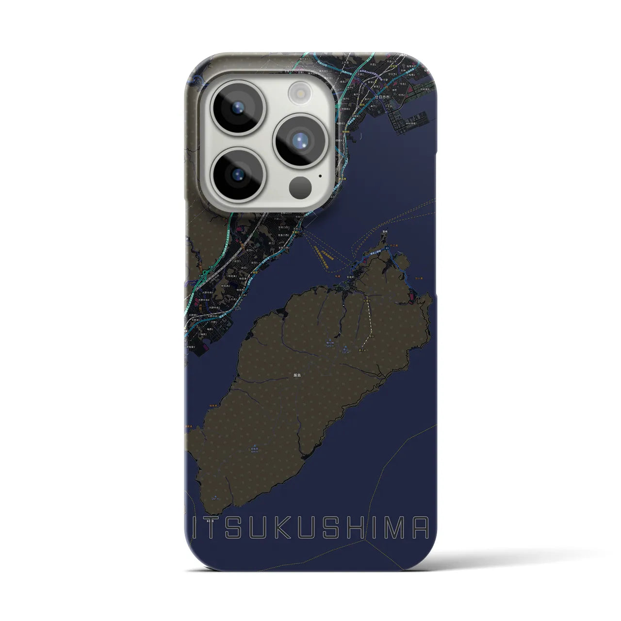 【厳島】地図柄iPhoneケース（バックカバータイプ・ブラック）iPhone 15 Pro 用