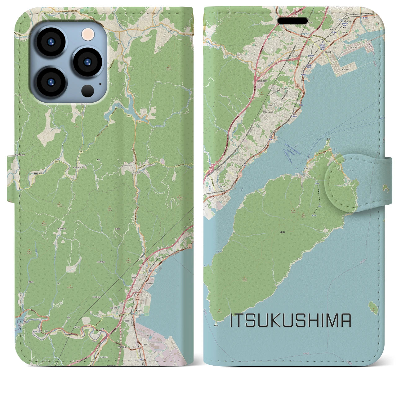 【厳島】地図柄iPhoneケース（手帳両面タイプ・ナチュラル）iPhone 13 Pro Max 用