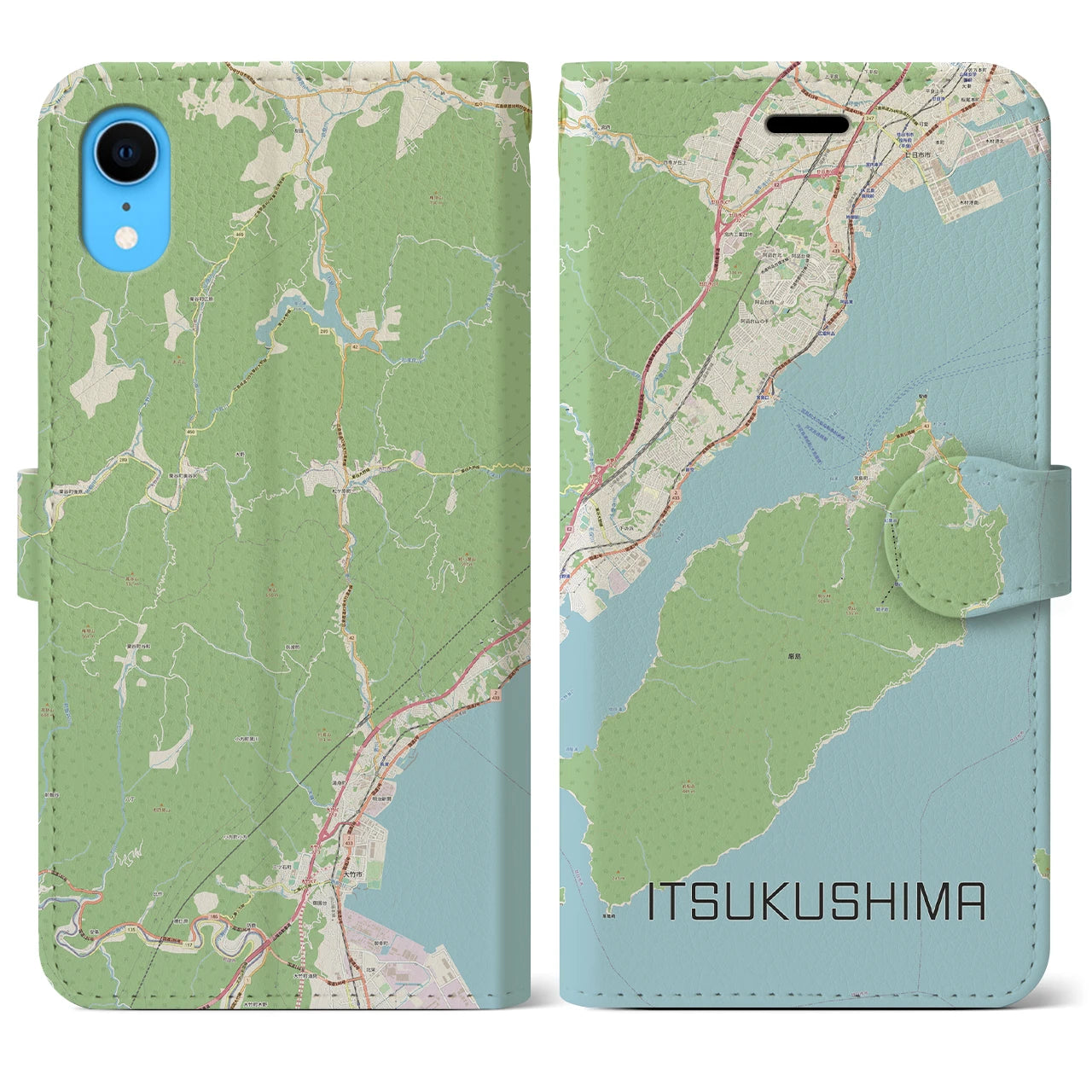 【厳島】地図柄iPhoneケース（手帳両面タイプ・ナチュラル）iPhone XR 用