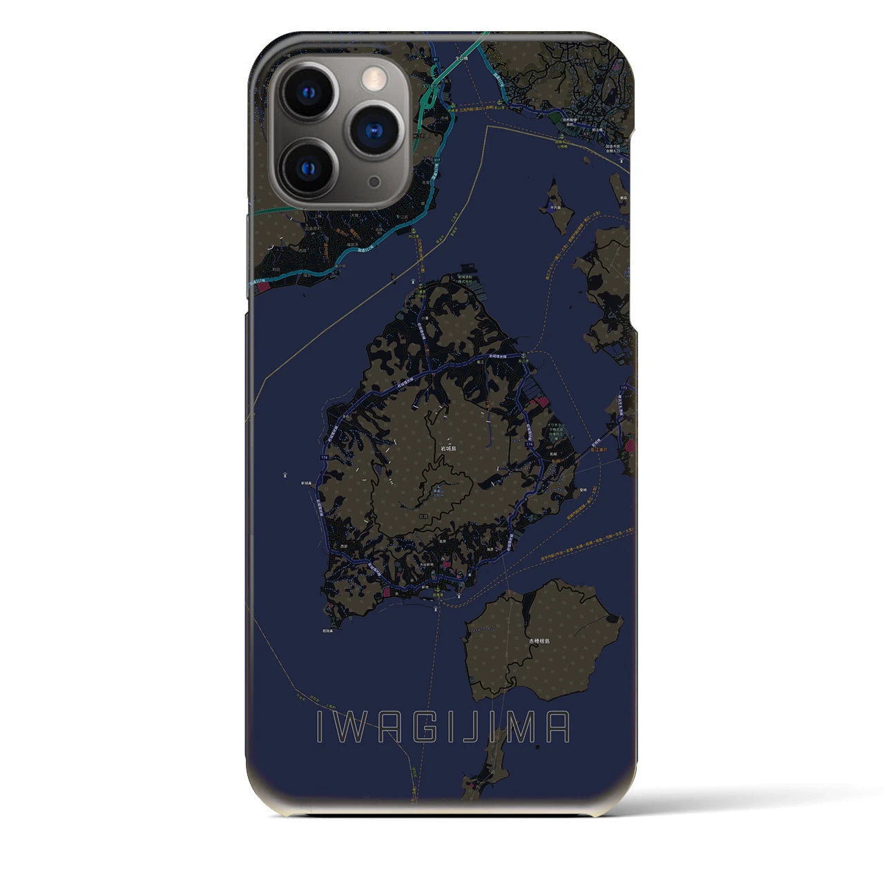 【岩城島】地図柄iPhoneケース（バックカバータイプ・ブラック）iPhone 11 Pro Max 用