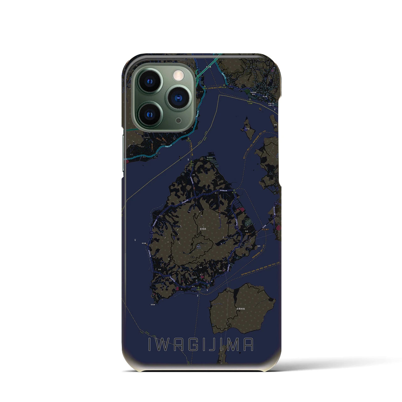 【岩城島】地図柄iPhoneケース（バックカバータイプ・ブラック）iPhone 11 Pro 用