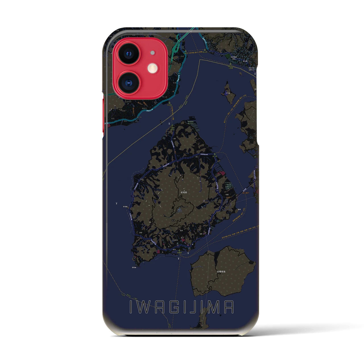 【岩城島】地図柄iPhoneケース（バックカバータイプ・ブラック）iPhone 11 用