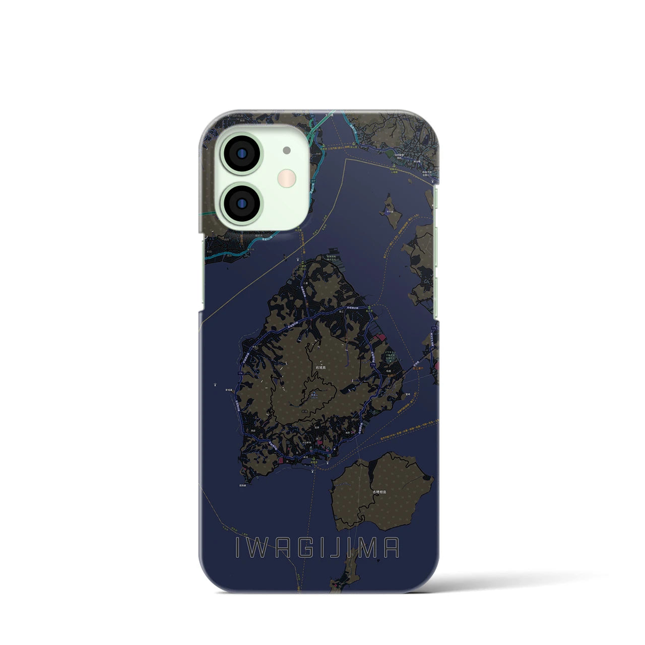 【岩城島】地図柄iPhoneケース（バックカバータイプ・ブラック）iPhone 12 mini 用