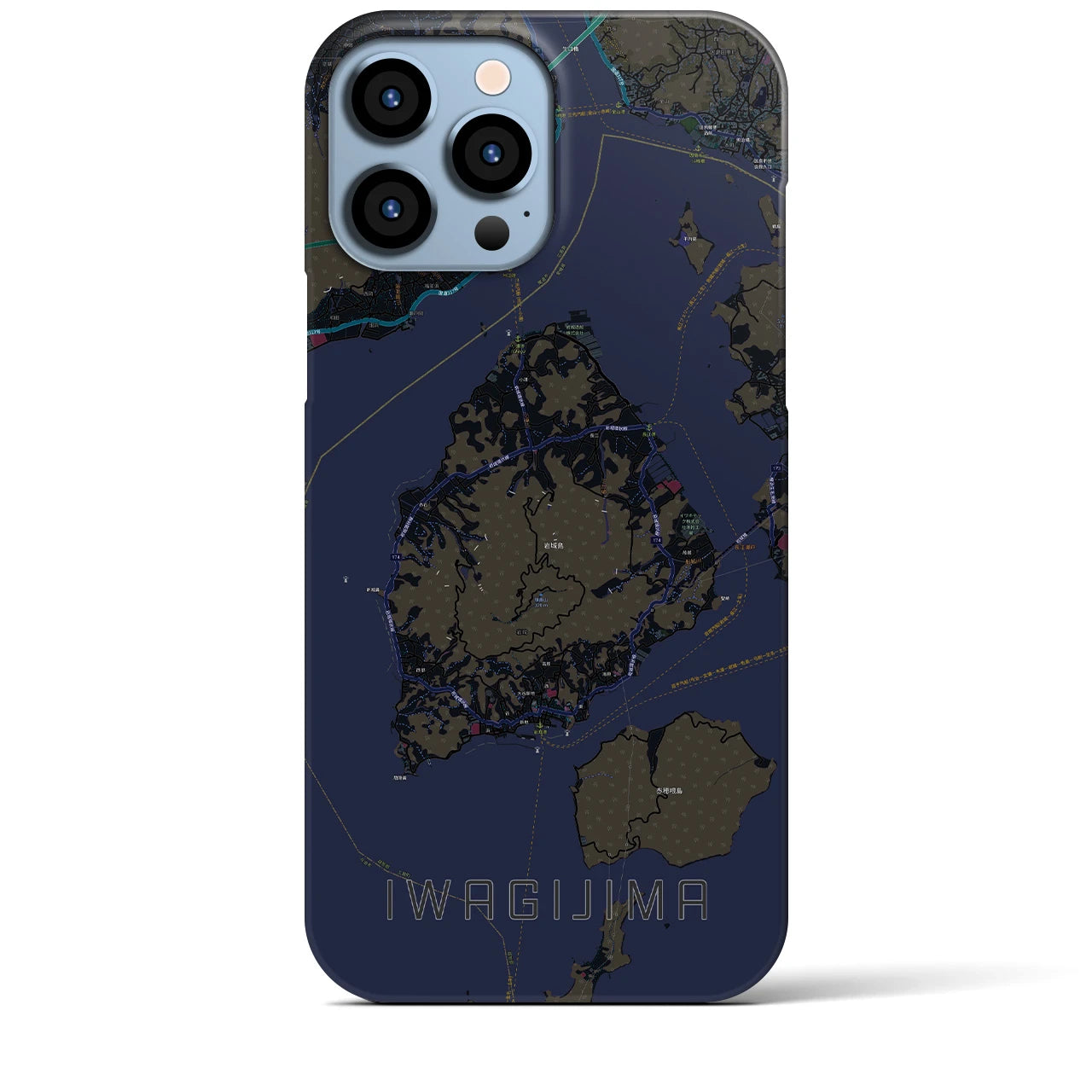【岩城島】地図柄iPhoneケース（バックカバータイプ・ブラック）iPhone 13 Pro Max 用