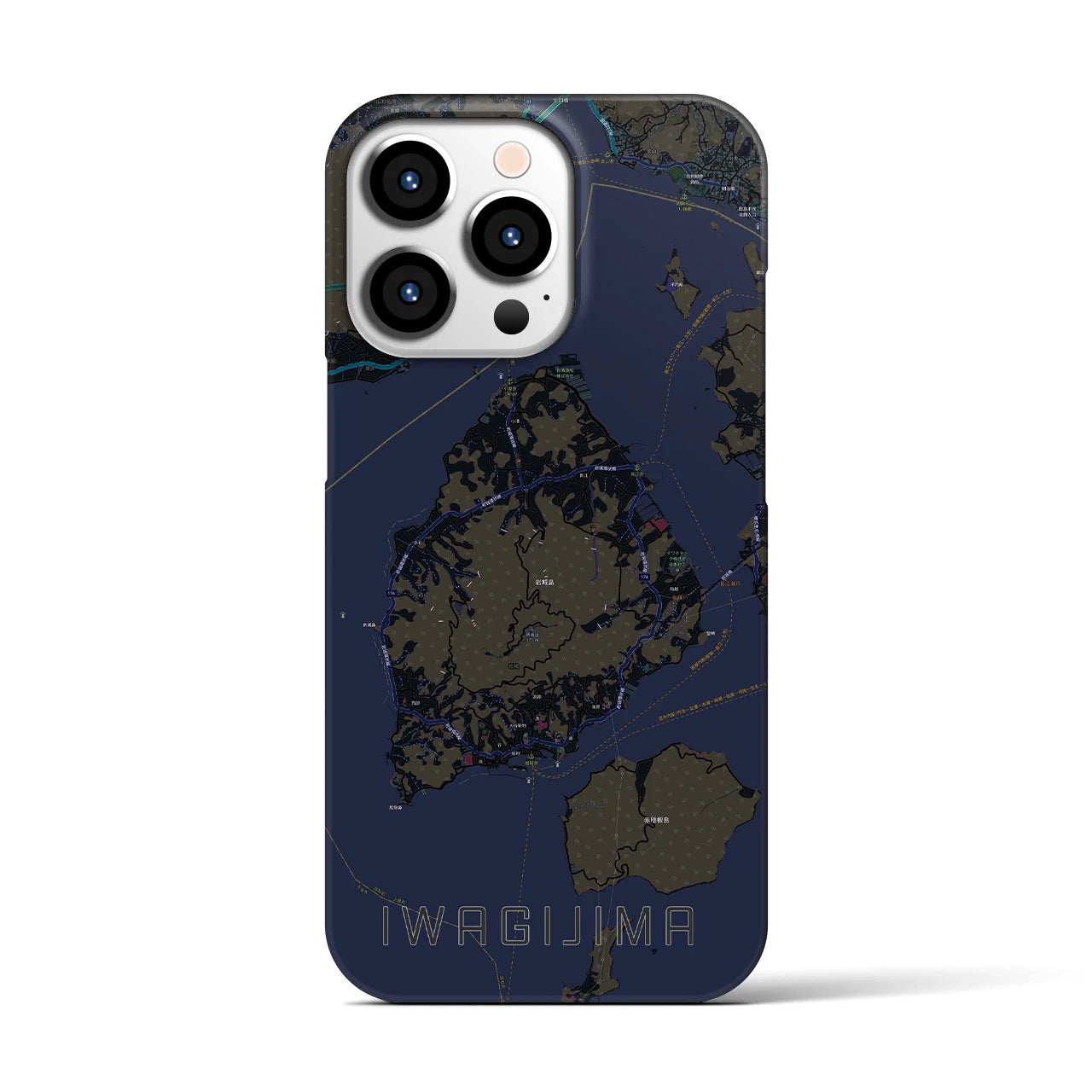 【岩城島】地図柄iPhoneケース（バックカバータイプ・ブラック）iPhone 13 Pro 用