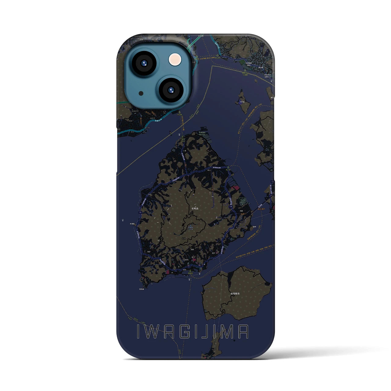 【岩城島】地図柄iPhoneケース（バックカバータイプ・ブラック）iPhone 13 用