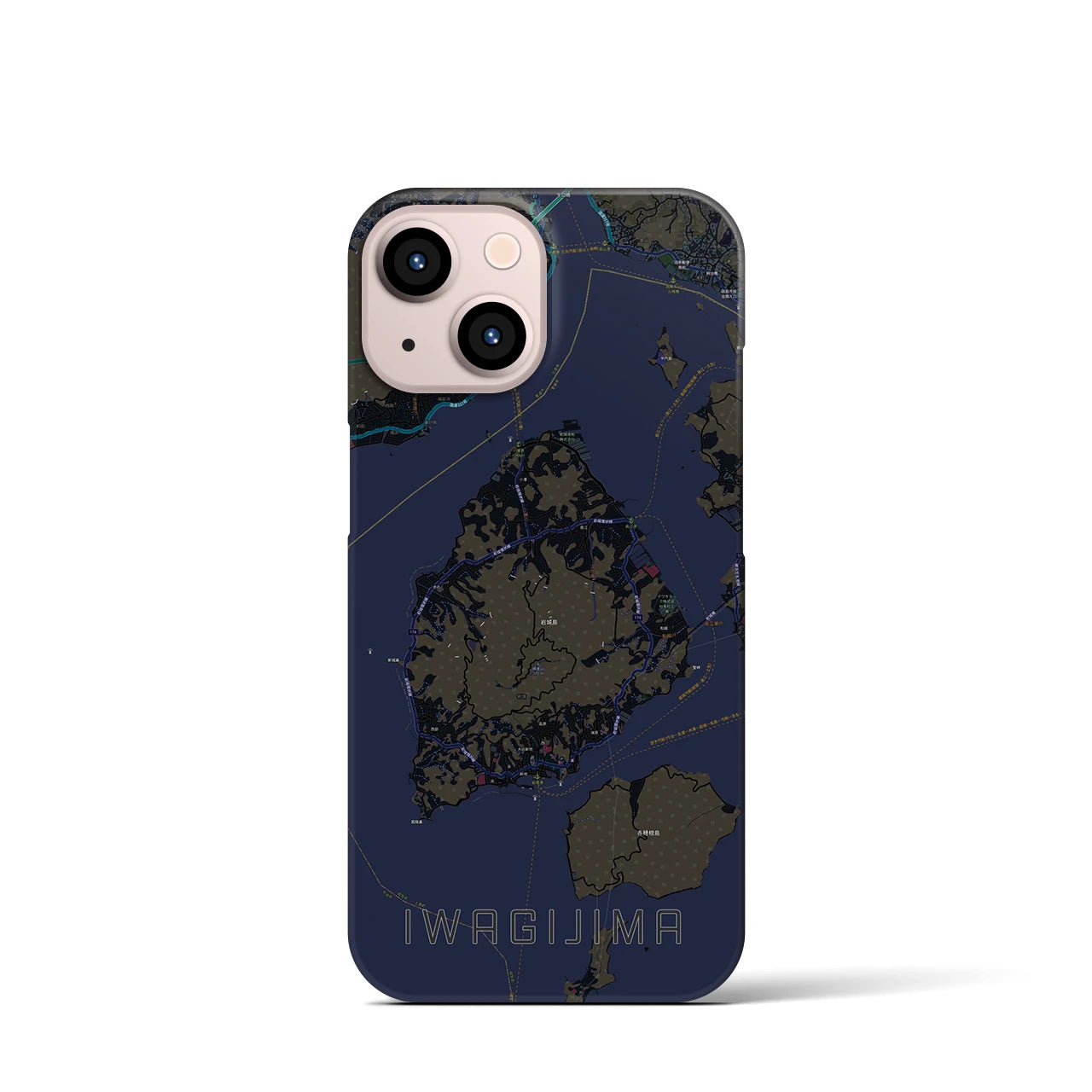 【岩城島】地図柄iPhoneケース（バックカバータイプ・ブラック）iPhone 13 mini 用