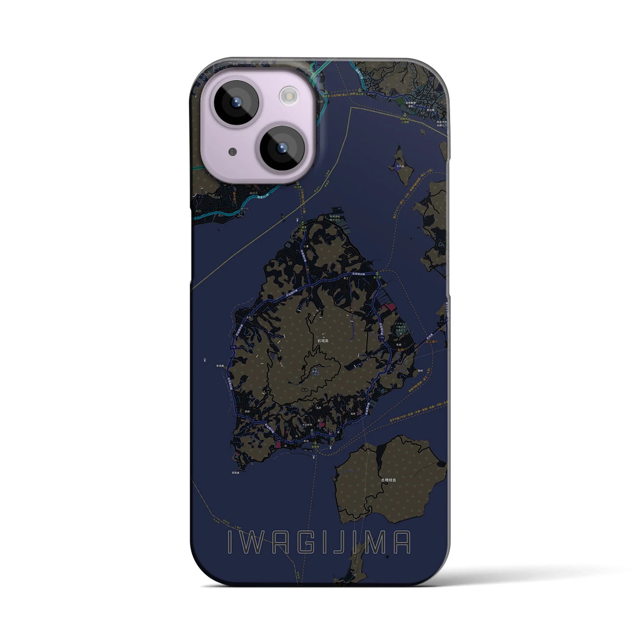 【岩城島】地図柄iPhoneケース（バックカバータイプ・ブラック）iPhone 14 用