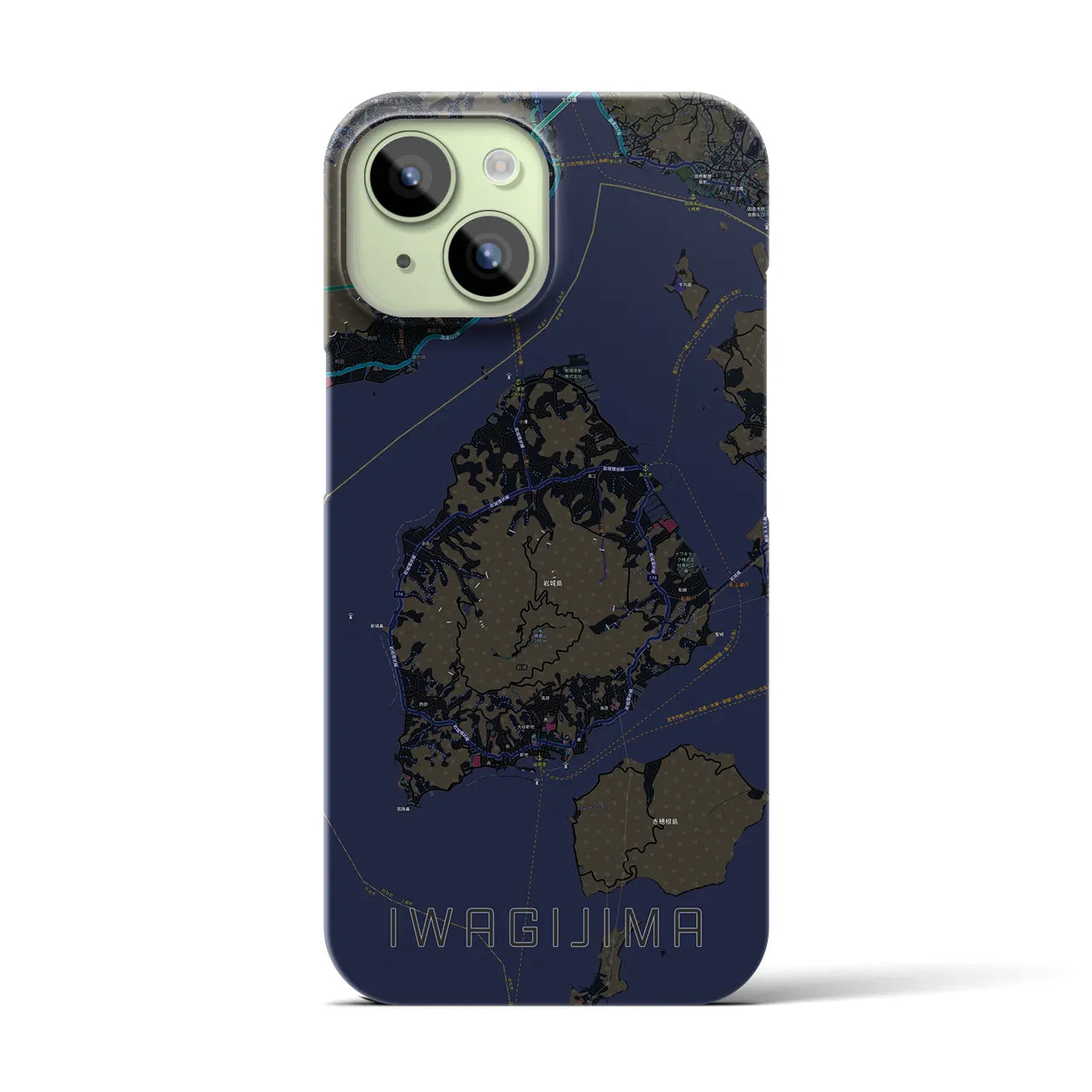 【岩城島】地図柄iPhoneケース（バックカバータイプ・ブラック）iPhone 15 用