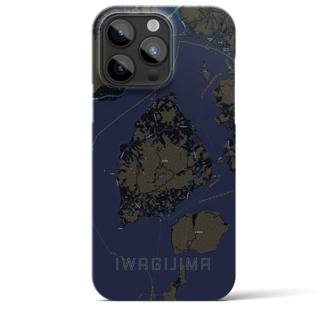 【岩城島】地図柄iPhoneケース（バックカバータイプ・ブラック）iPhone 15 Pro Max 用