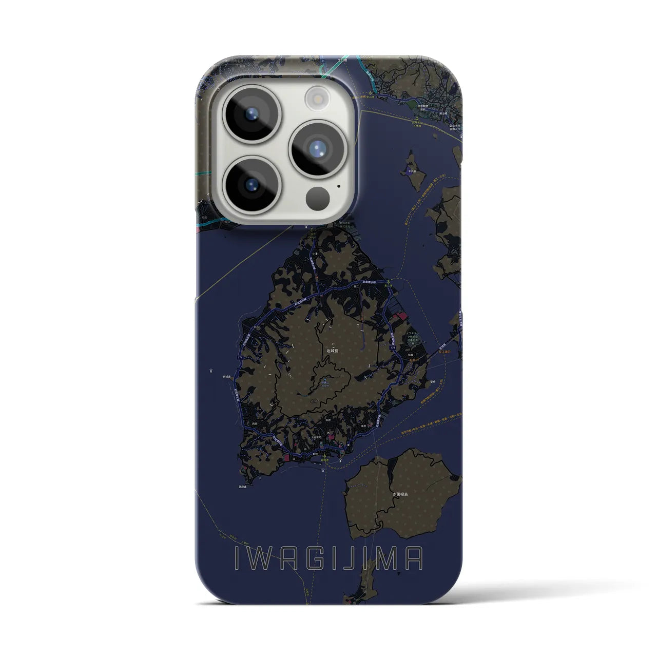 【岩城島】地図柄iPhoneケース（バックカバータイプ・ブラック）iPhone 15 Pro 用
