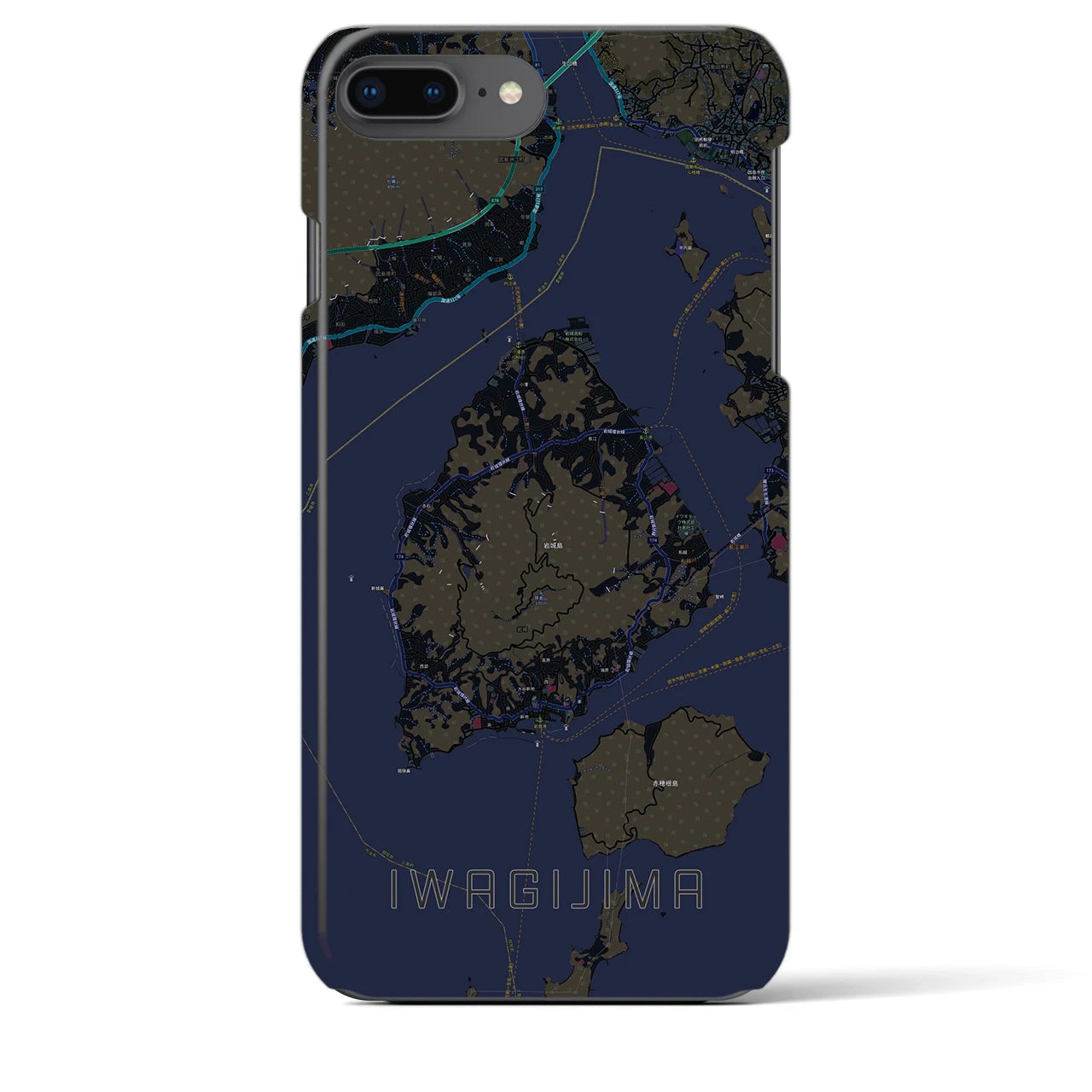 【岩城島】地図柄iPhoneケース（バックカバータイプ・ブラック）iPhone 8Plus /7Plus / 6sPlus / 6Plus 用