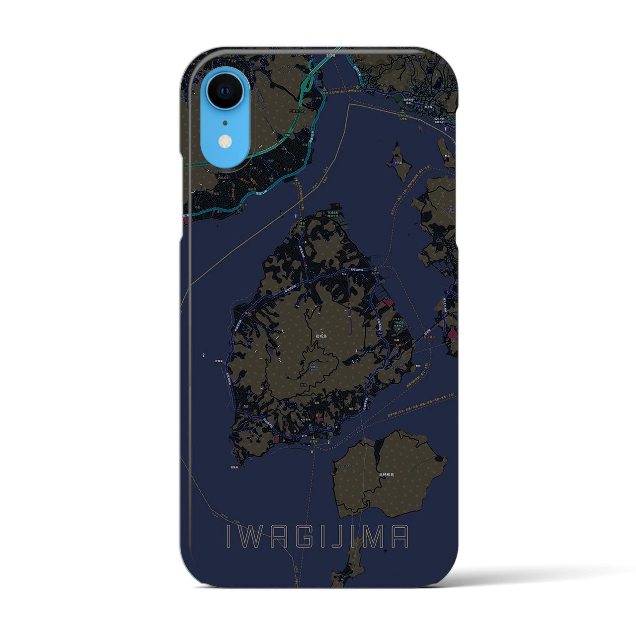 【岩城島】地図柄iPhoneケース（バックカバータイプ・ブラック）iPhone XR 用