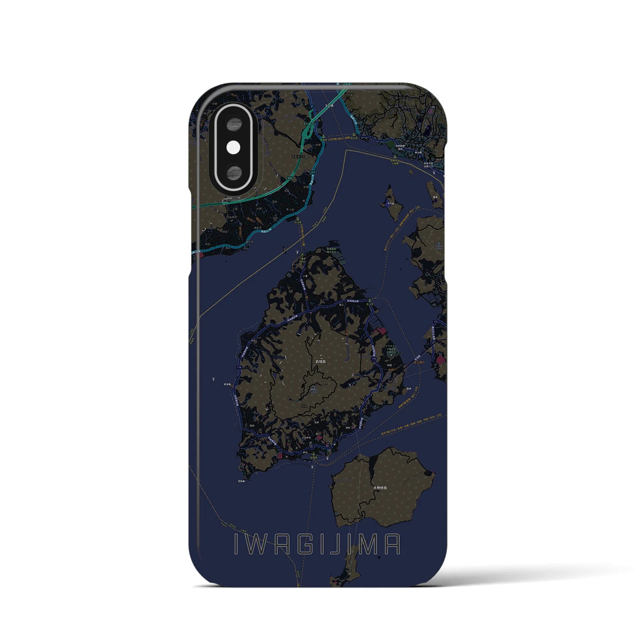 【岩城島】地図柄iPhoneケース（バックカバータイプ・ブラック）iPhone XS / X 用