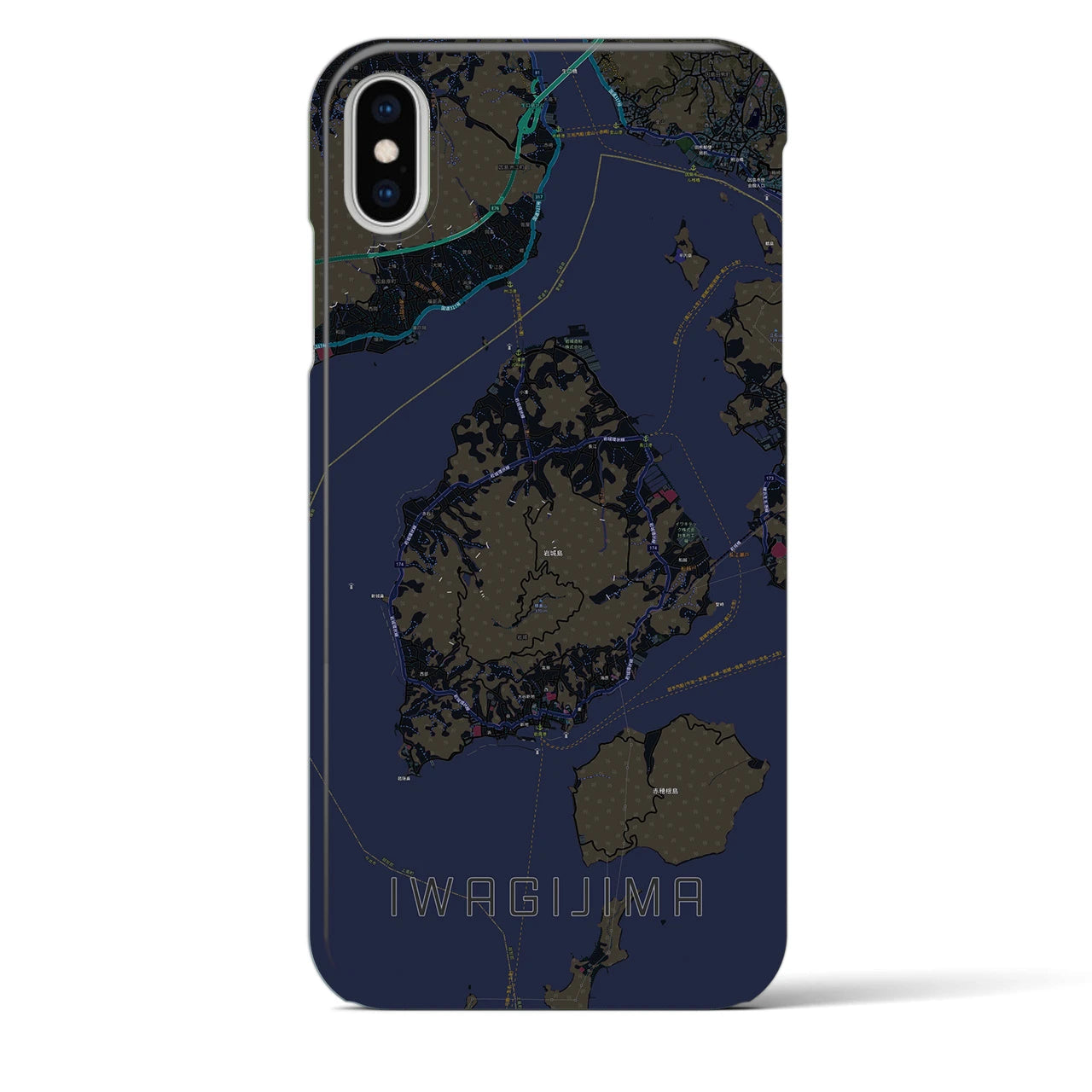 【岩城島】地図柄iPhoneケース（バックカバータイプ・ブラック）iPhone XS Max 用