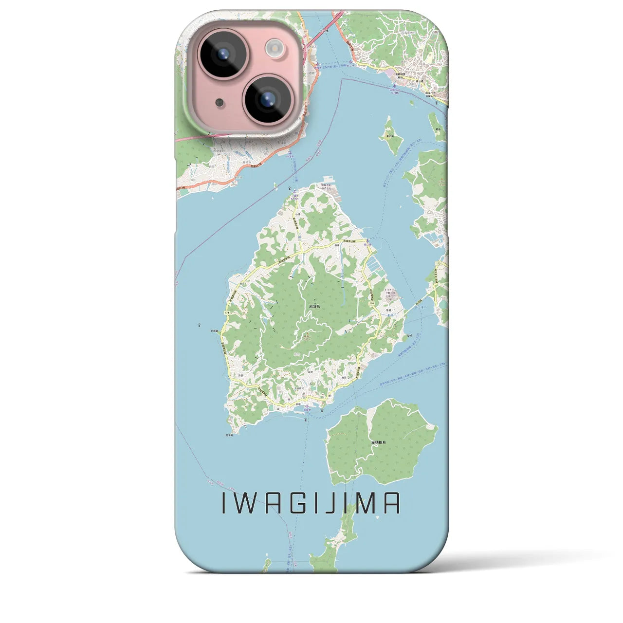 【岩城島】地図柄iPhoneケース（バックカバータイプ・ナチュラル）iPhone 15 Plus 用