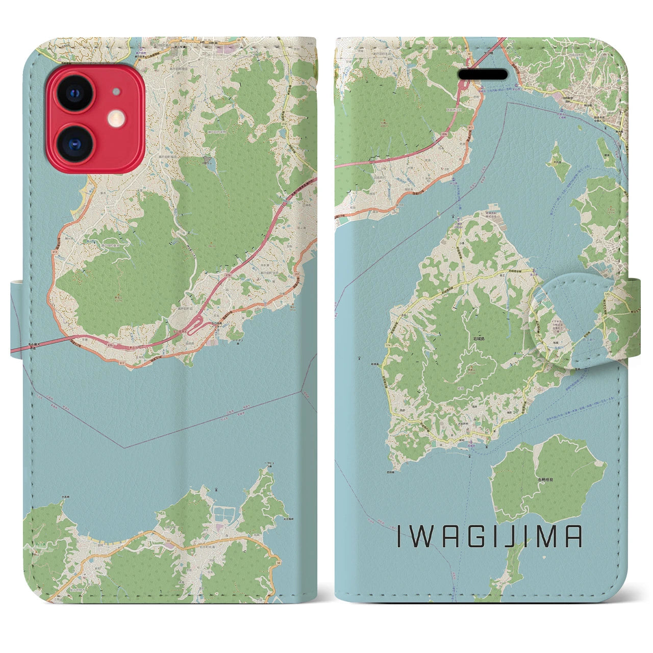 【岩城島】地図柄iPhoneケース（手帳両面タイプ・ナチュラル）iPhone 11 用