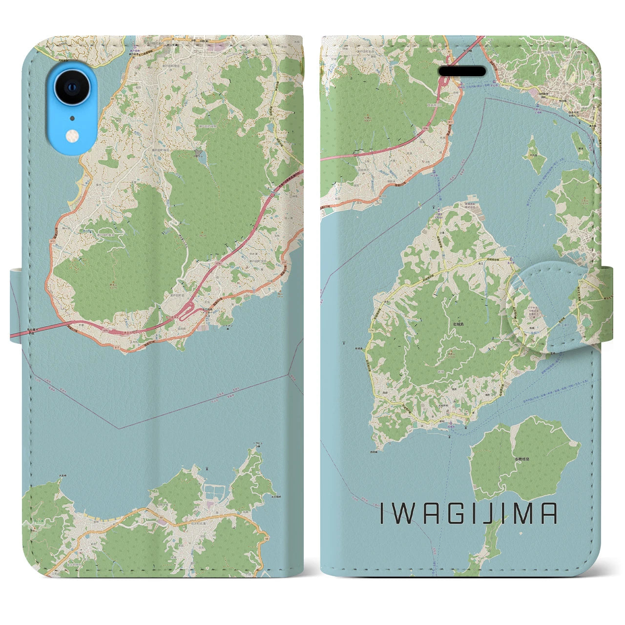 【岩城島】地図柄iPhoneケース（手帳両面タイプ・ナチュラル）iPhone XR 用