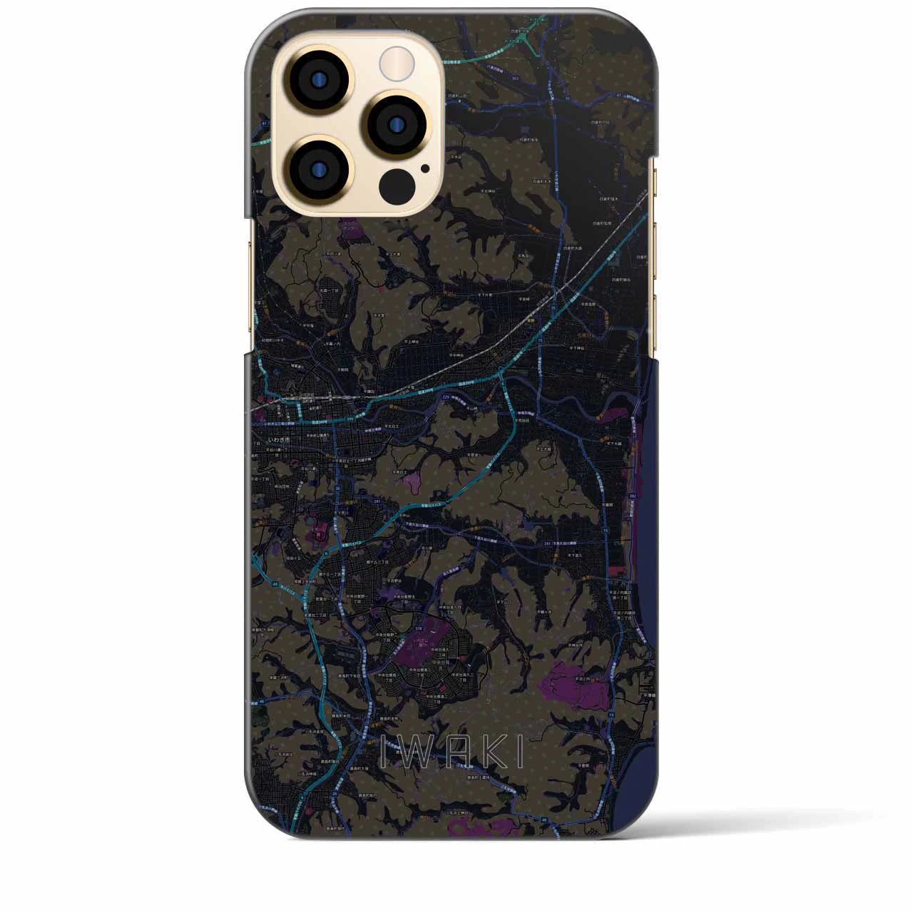 【いわき】地図柄iPhoneケース（バックカバータイプ・ブラック）iPhone 12 Pro Max 用