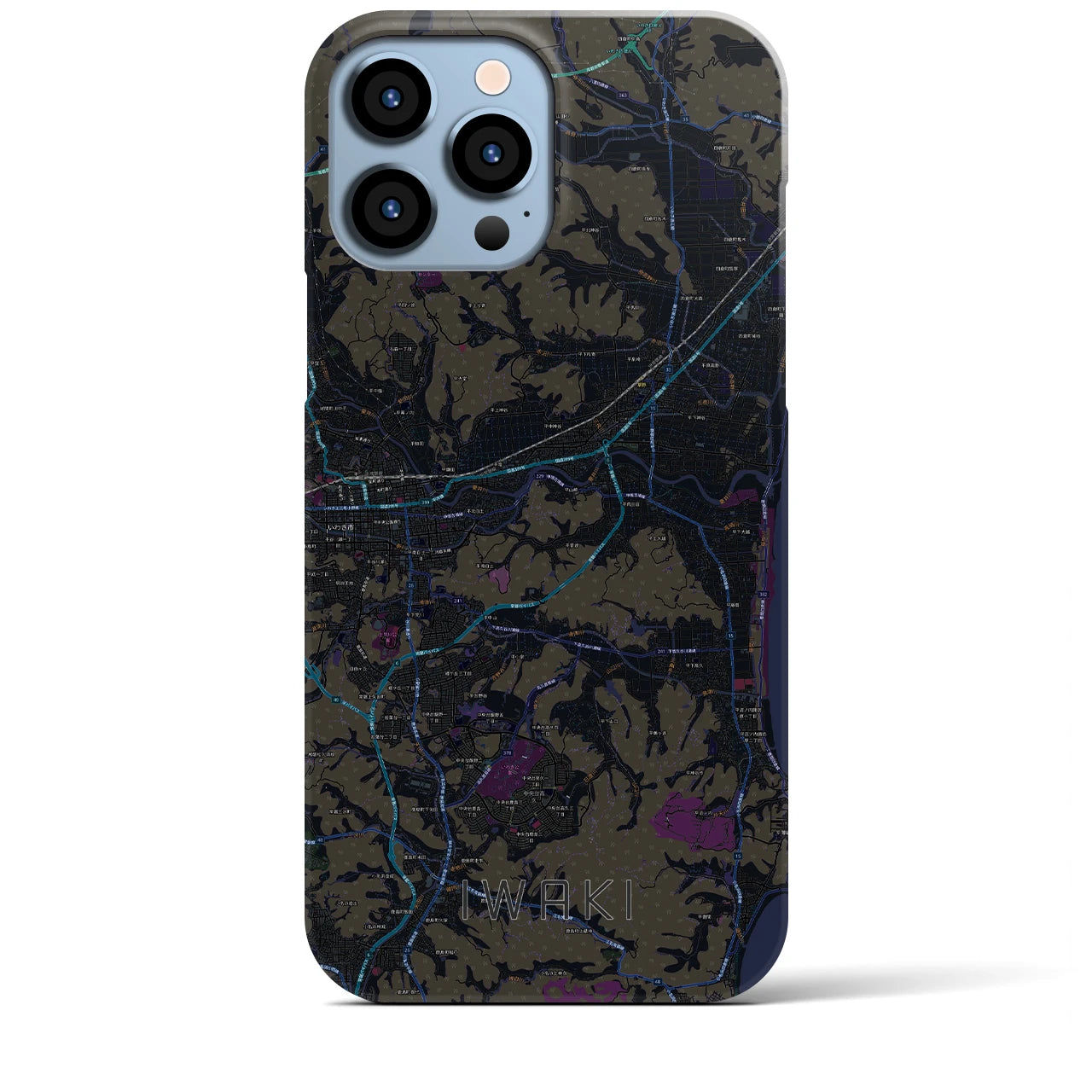 【いわき】地図柄iPhoneケース（バックカバータイプ・ブラック）iPhone 13 Pro Max 用