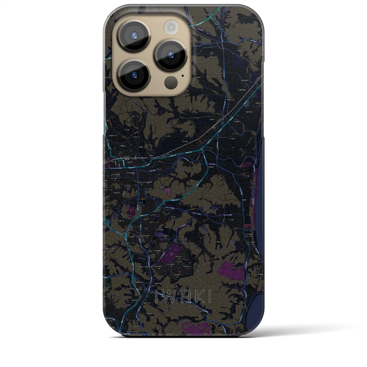 【いわき】地図柄iPhoneケース（バックカバータイプ・ブラック）iPhone 14 Pro Max 用