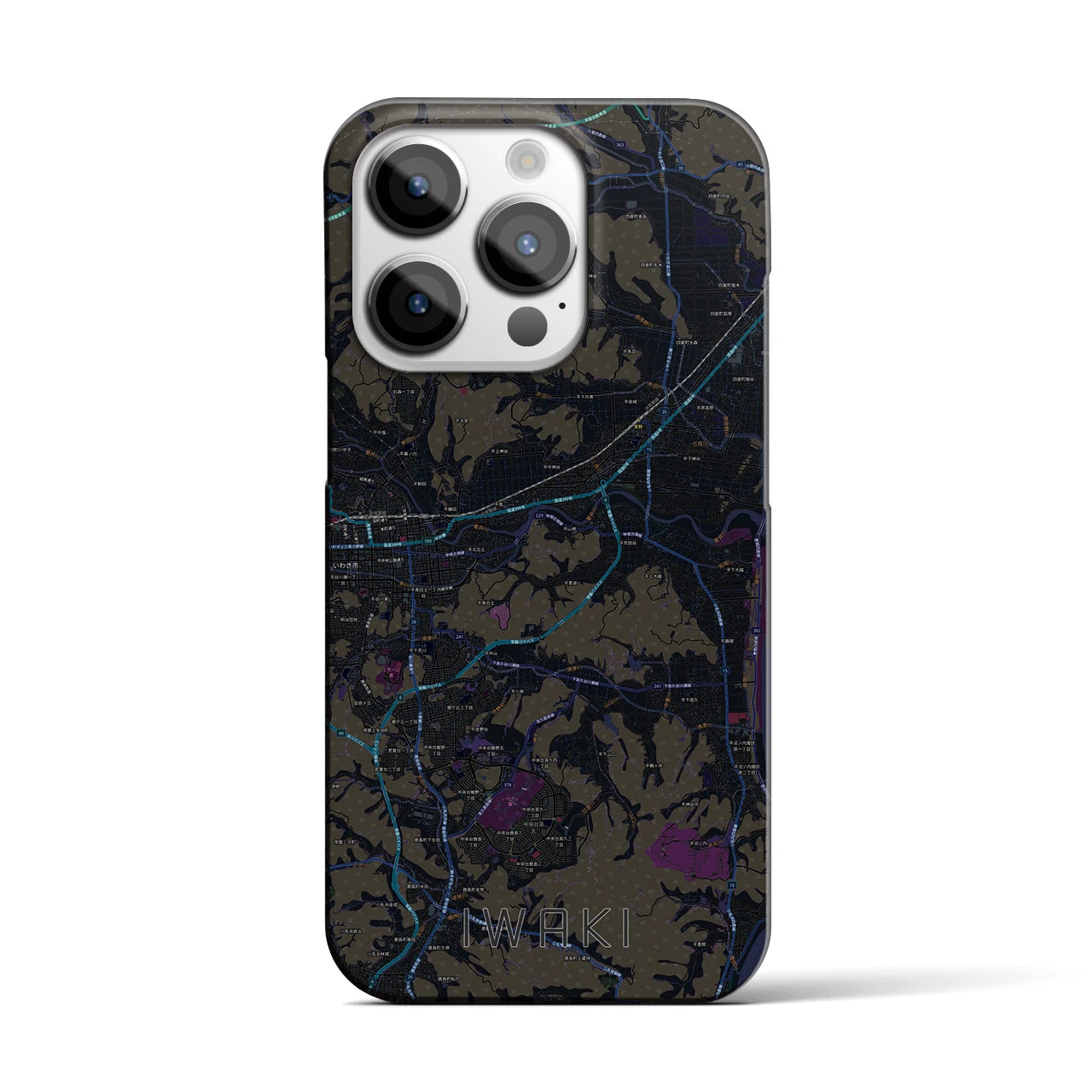【いわき】地図柄iPhoneケース（バックカバータイプ・ブラック）iPhone 14 Pro 用