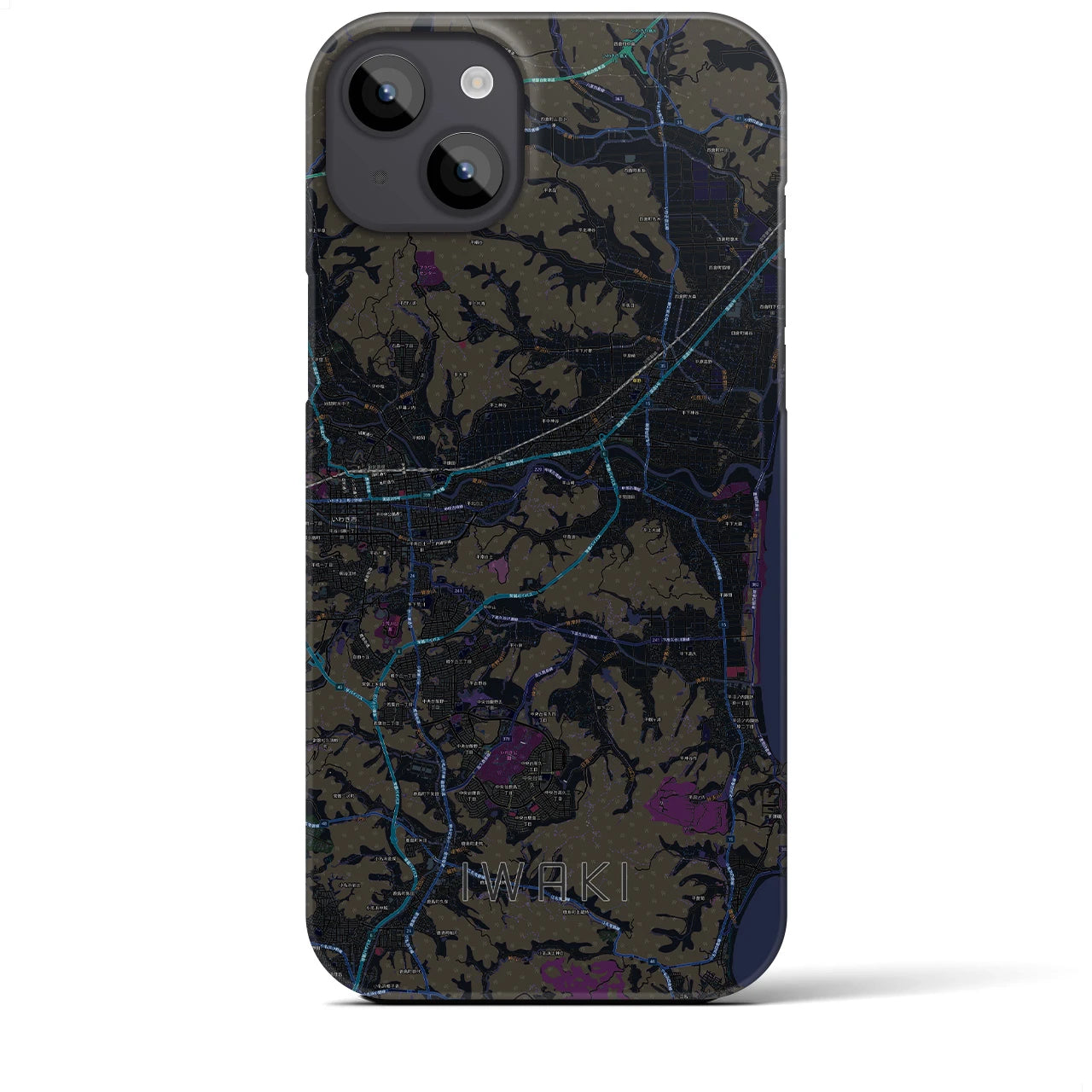 【いわき】地図柄iPhoneケース（バックカバータイプ・ブラック）iPhone 14 Plus 用