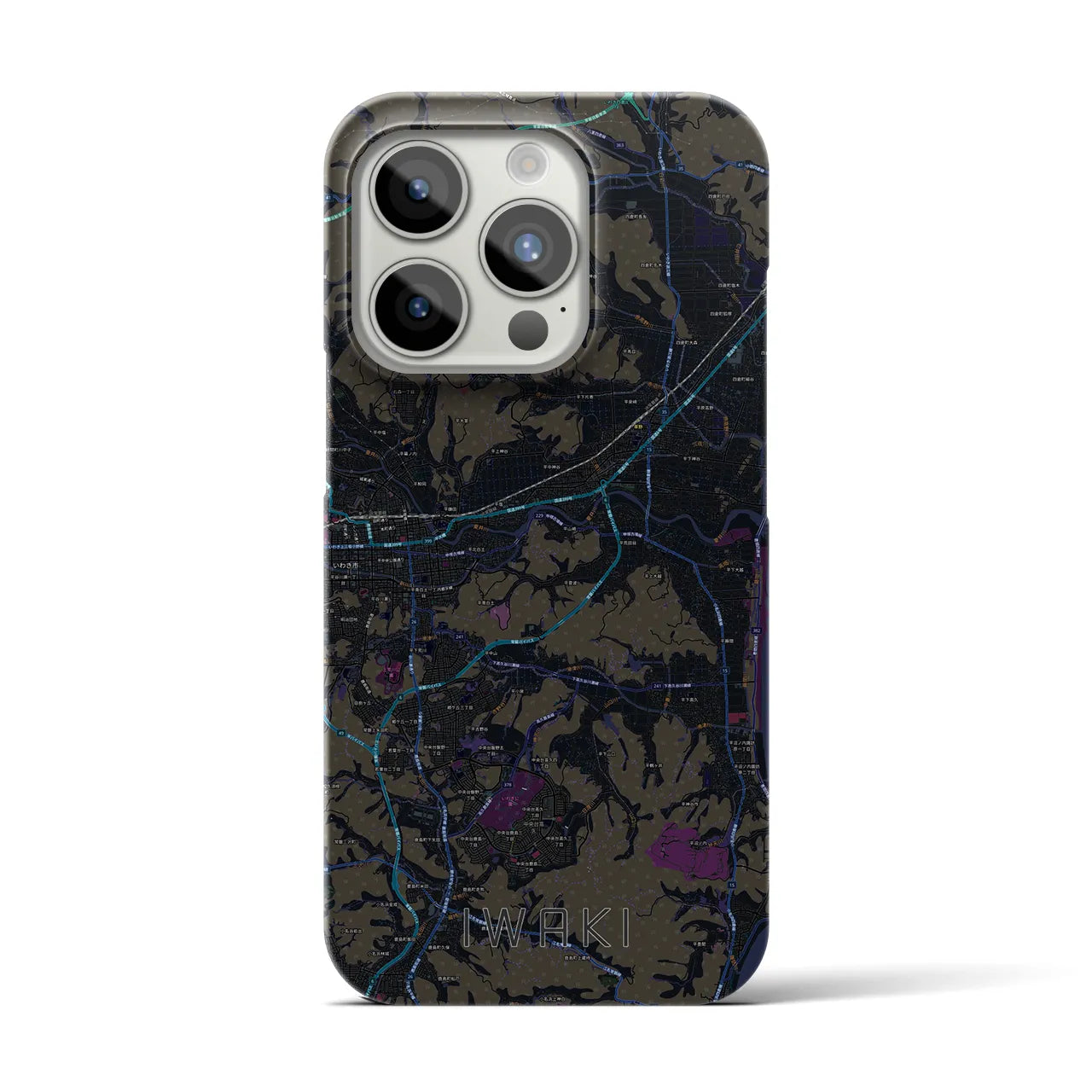 【いわき】地図柄iPhoneケース（バックカバータイプ・ブラック）iPhone 15 Pro 用