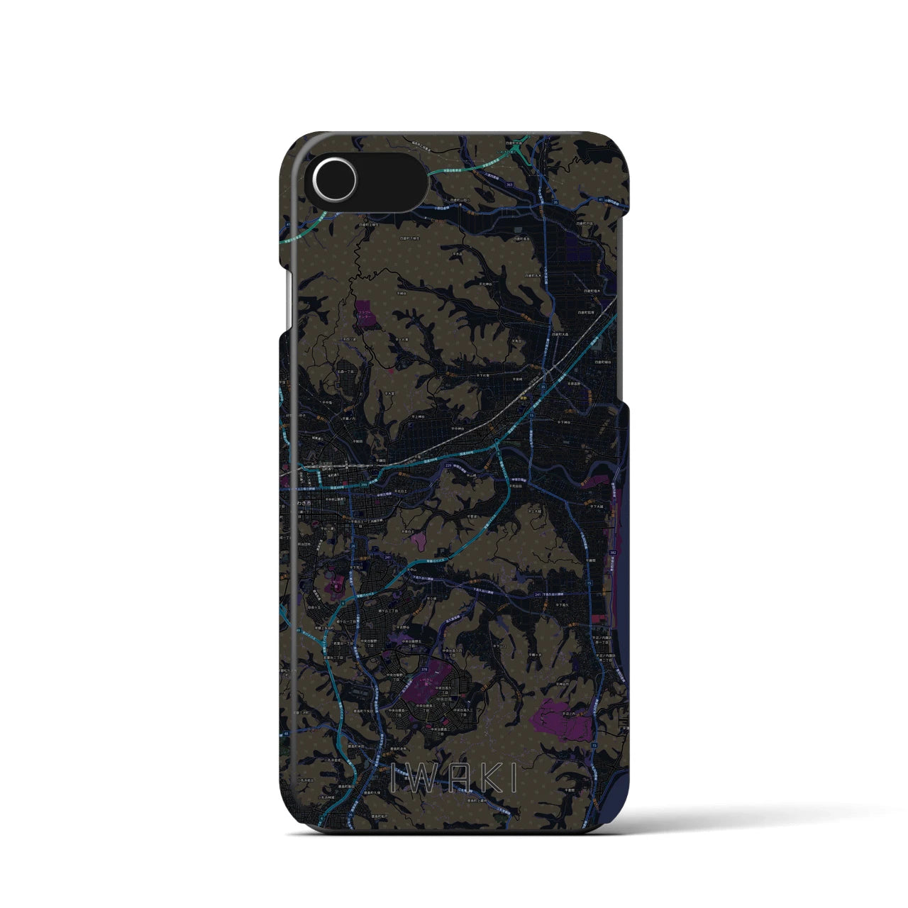【いわき】地図柄iPhoneケース（バックカバータイプ・ブラック）iPhone SE（第3 / 第2世代） / 8 / 7 / 6s / 6 用