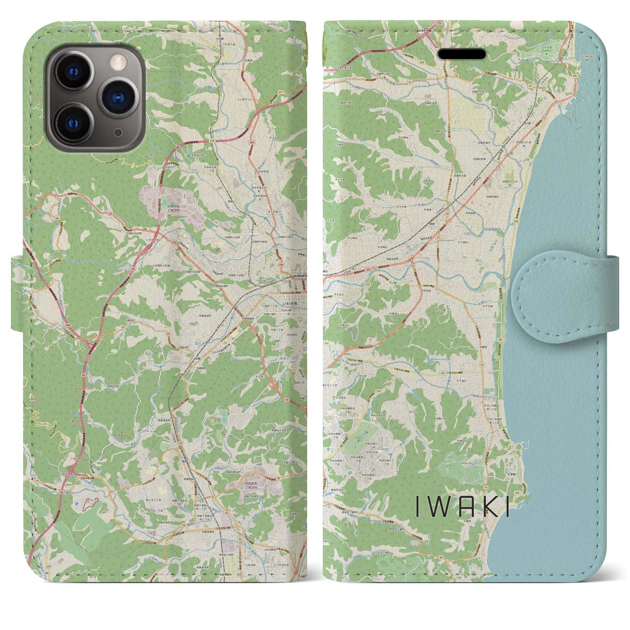 【いわき】地図柄iPhoneケース（手帳両面タイプ・ナチュラル）iPhone 11 Pro Max 用