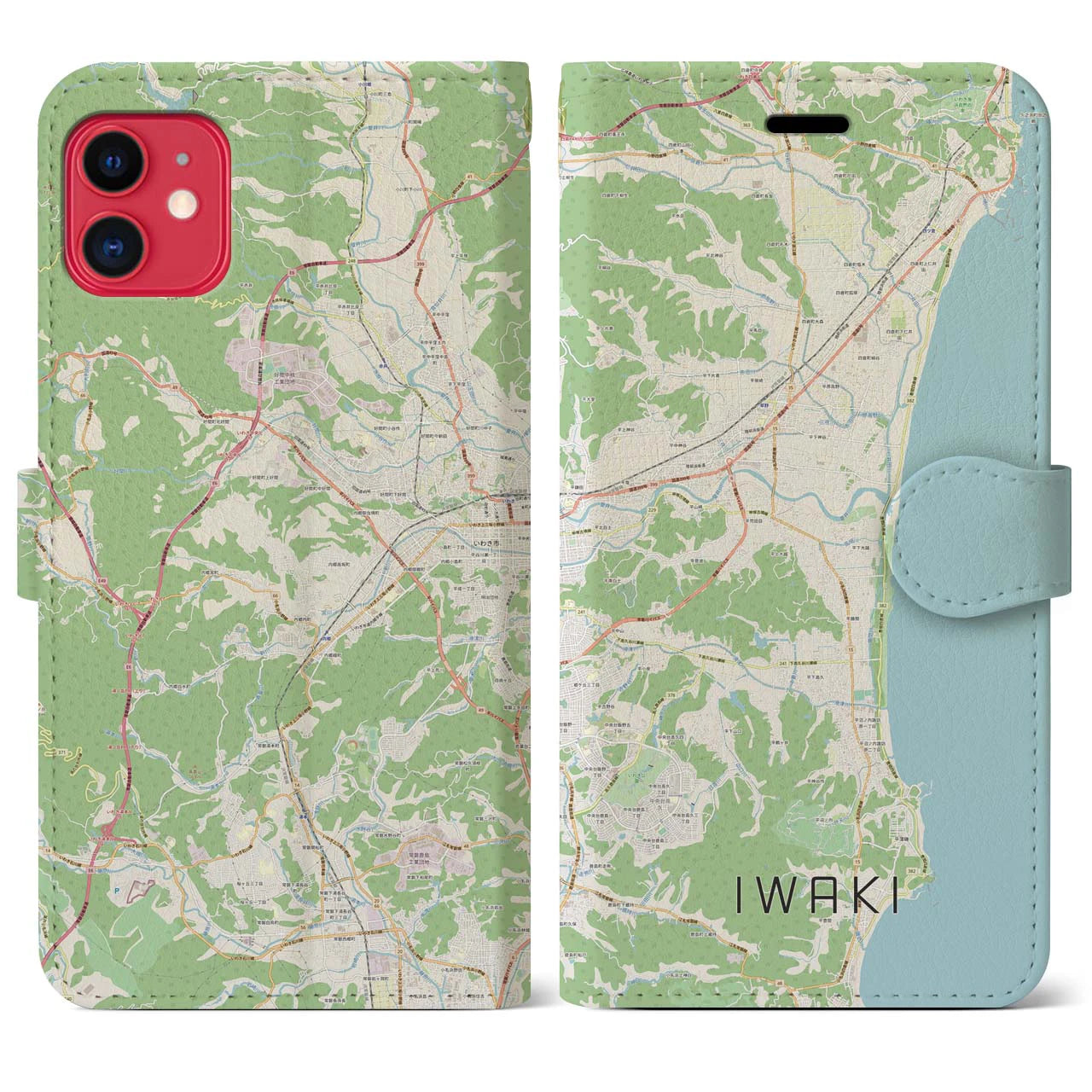 【いわき】地図柄iPhoneケース（手帳両面タイプ・ナチュラル）iPhone 11 用