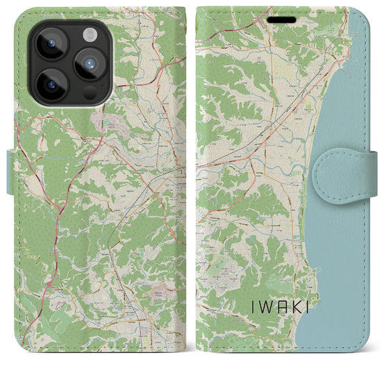 【いわき】地図柄iPhoneケース（手帳両面タイプ・ナチュラル）iPhone 15 Pro Max 用