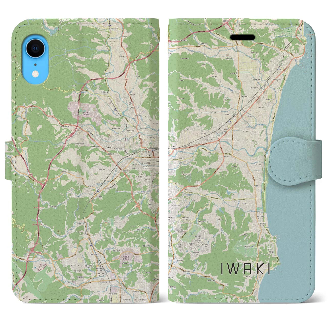 【いわき】地図柄iPhoneケース（手帳両面タイプ・ナチュラル）iPhone XR 用