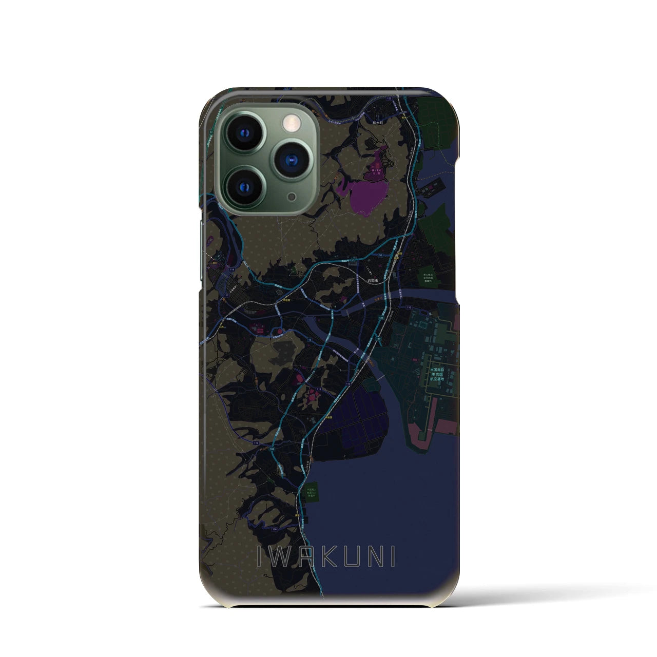 【岩国】地図柄iPhoneケース（バックカバータイプ・ブラック）iPhone 11 Pro 用