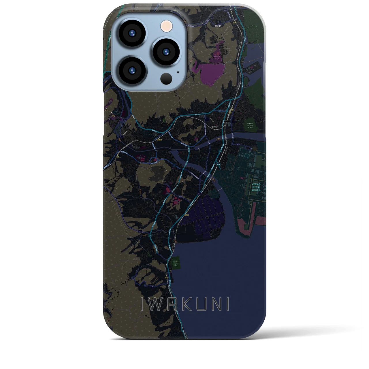 【岩国】地図柄iPhoneケース（バックカバータイプ・ブラック）iPhone 13 Pro Max 用
