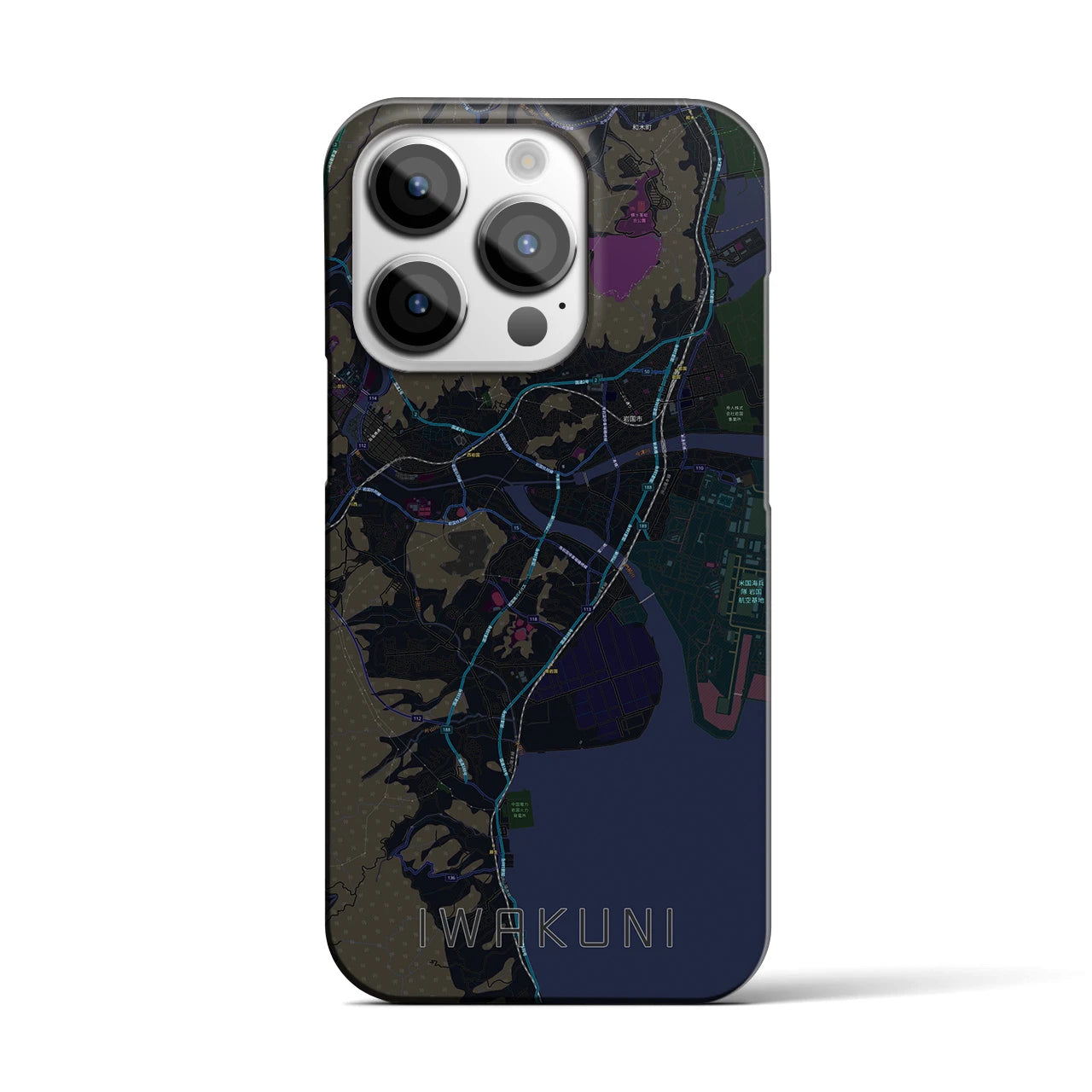 【岩国】地図柄iPhoneケース（バックカバータイプ・ブラック）iPhone 14 Pro 用
