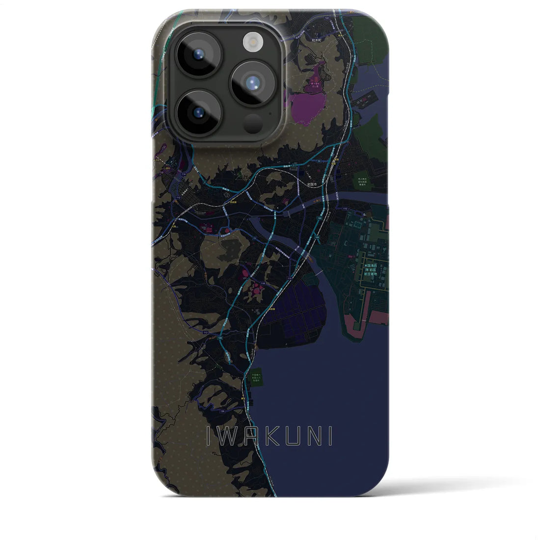 【岩国】地図柄iPhoneケース（バックカバータイプ・ブラック）iPhone 15 Pro Max 用