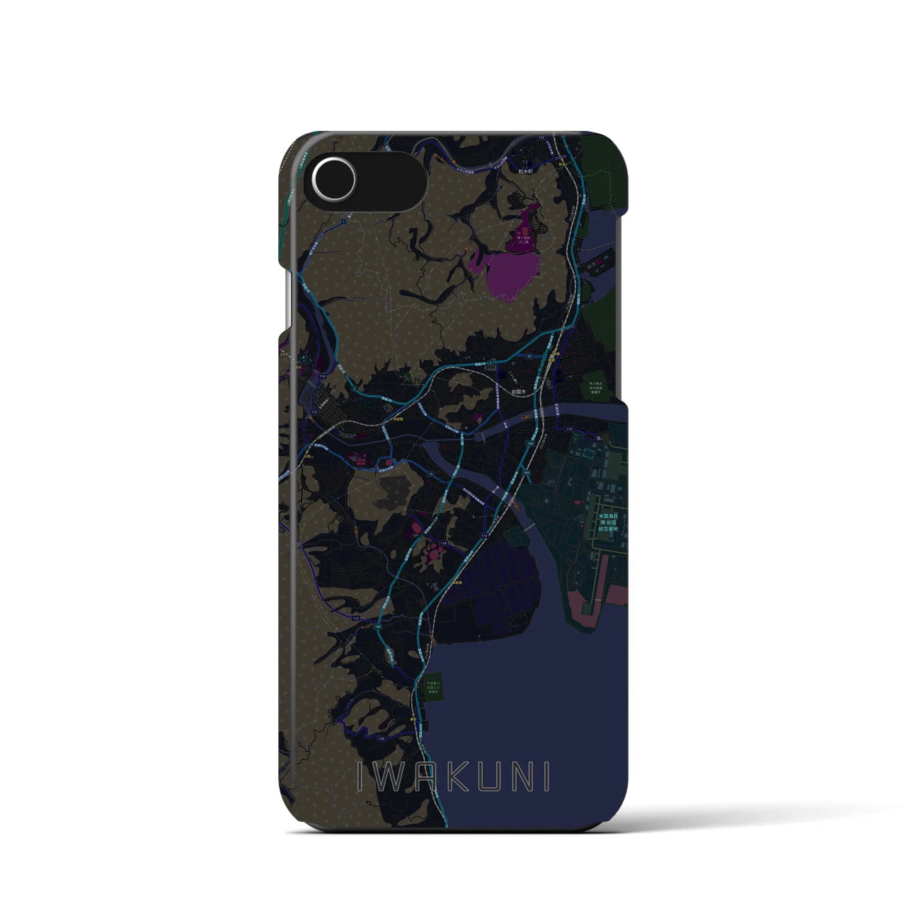 【岩国】地図柄iPhoneケース（バックカバータイプ・ブラック）iPhone SE（第3 / 第2世代） / 8 / 7 / 6s / 6 用