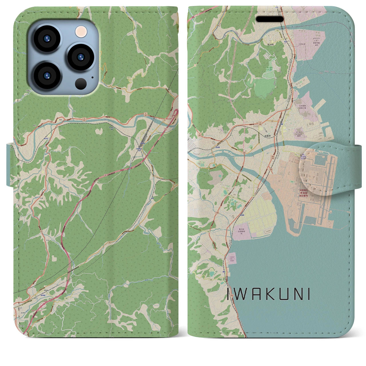 【岩国】地図柄iPhoneケース（手帳両面タイプ・ナチュラル）iPhone 13 Pro Max 用