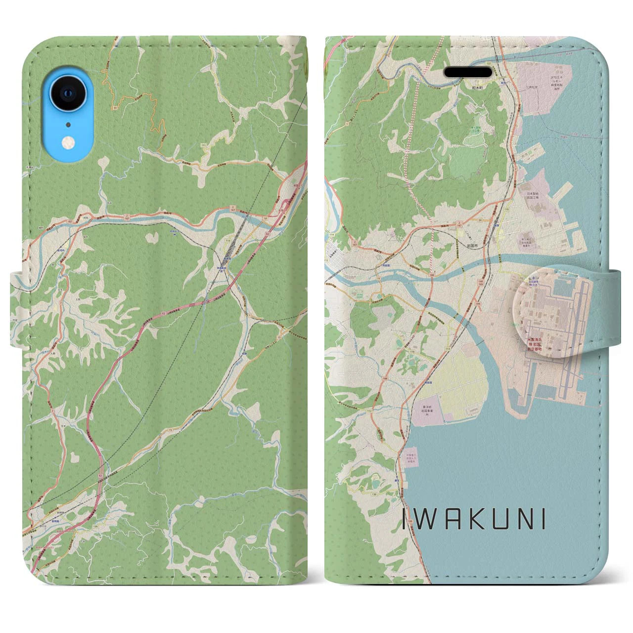 【岩国】地図柄iPhoneケース（手帳両面タイプ・ナチュラル）iPhone XR 用
