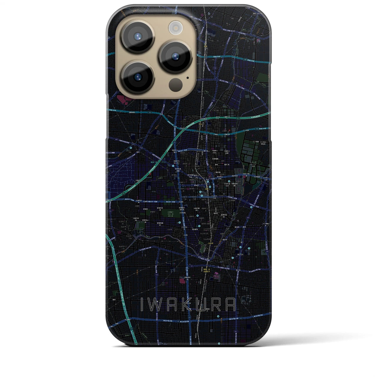 【岩倉】地図柄iPhoneケース（バックカバータイプ・ブラック）iPhone 14 Pro Max 用
