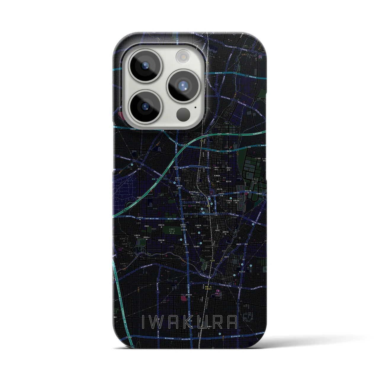 【岩倉】地図柄iPhoneケース（バックカバータイプ・ブラック）iPhone 15 Pro 用